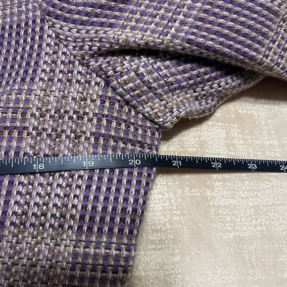 Worthington Plaid Tweed Cropped Blazer Size 14 Purple Beige Pockets Office Fall - Picture 6 of 11
